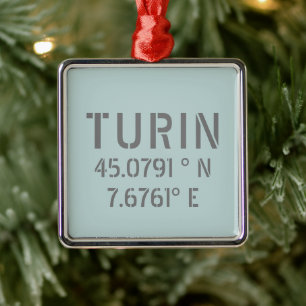 Breitengrad- und Längenkoordinaten von Turin Itali Ornament Aus Metall