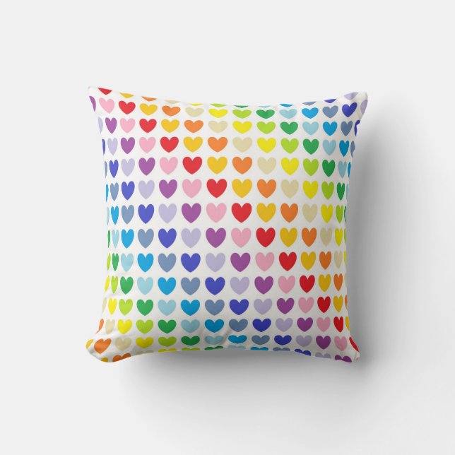 Breitere Spektrum-Regenbogen-Herzen Kissen (Vorderseite)