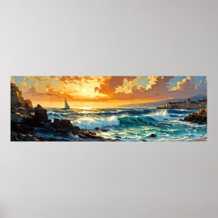 Breites Seascape Mittelmeer Goldener Sonnenunterga Poster