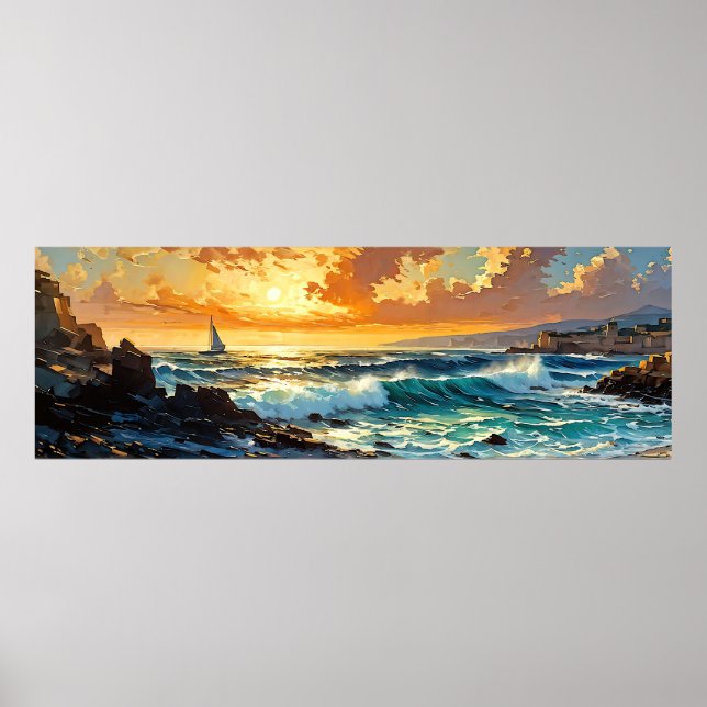Breites Seascape Mittelmeer Goldener Sonnenunterga Poster (Vorne)