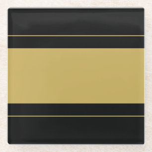 Breites Sporty Matte Gold Racing Streifen auf schw Glasuntersetzer
