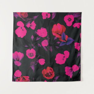 Breites vintage-blumiges, stilisiertes Tulpenmuste Wandteppich