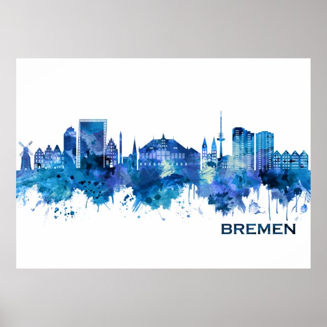 Bremen Deutschland Skyline Blue Poster (Vorne)