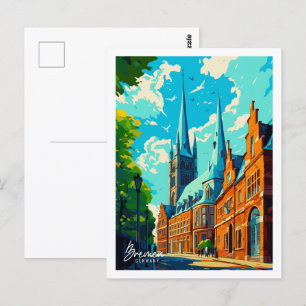 Bremen Deutschland Vintage-Reiseort-Illustration Postkarte