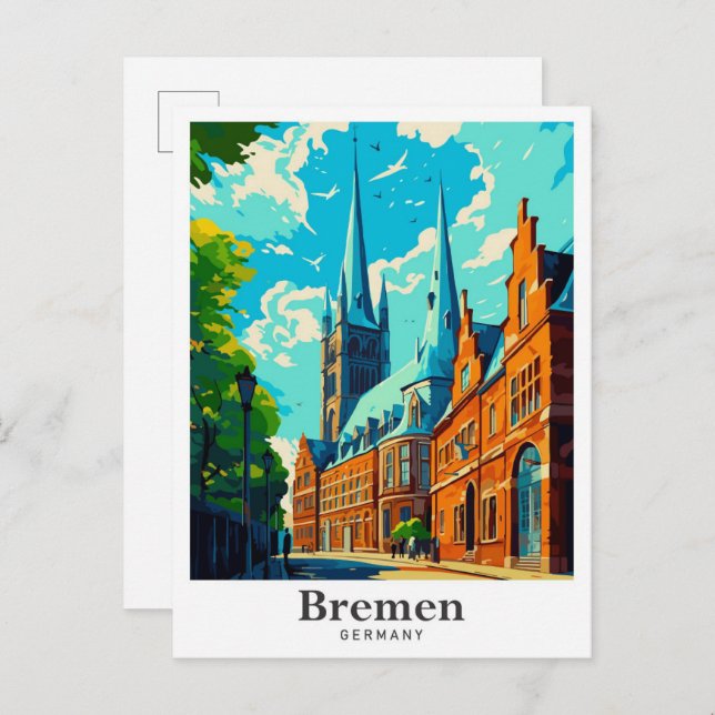 Bremen Deutschland Vintage Travel Portrait Postkarte (Vorne/Hinten)