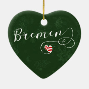 Bremen Herz, Weihnachtsbaumschmuck, Deutschland Keramik Ornament