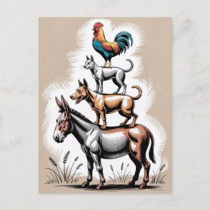 Bremen Town Musicians Statue Deutschland Feiertagspostkarte