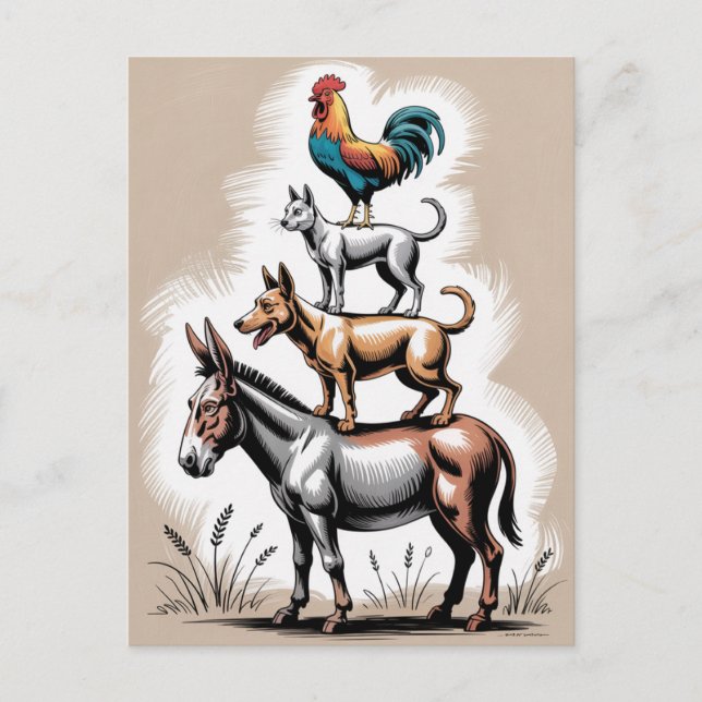 Bremen Town Musicians Statue Deutschland Feiertagspostkarte (Vorderseite)