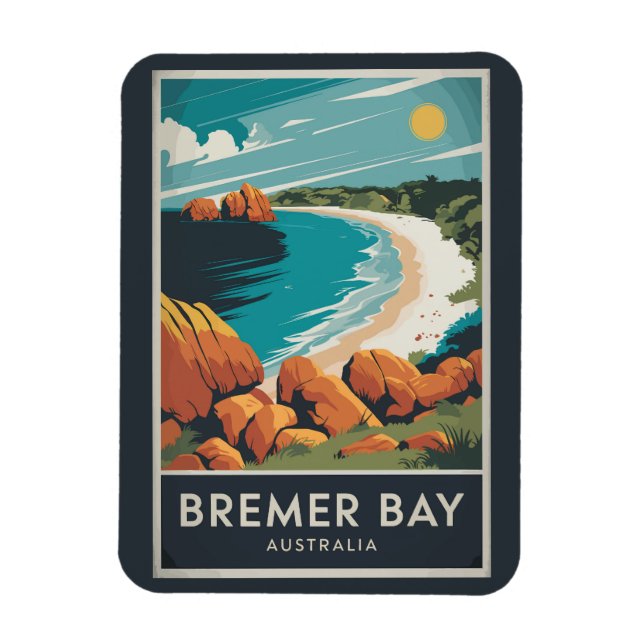 Bremer Bay Australia Illustration Travel Art Retro Magnet (Vertikal)