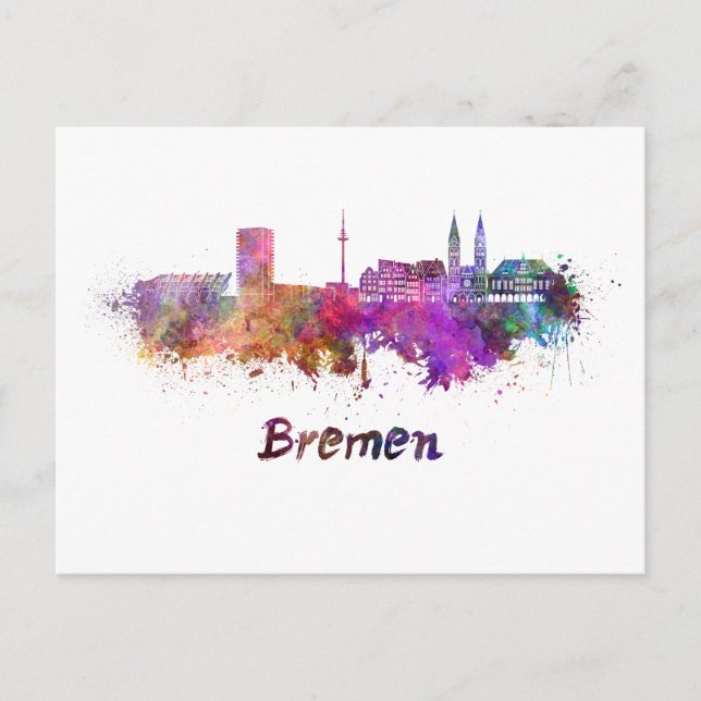 Bremer Skyline in Aquarell Postkarte (Vorderseite)