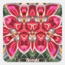 BRENDA ~ Shades Green, Silver, Pink Quadratischer Aufkleber