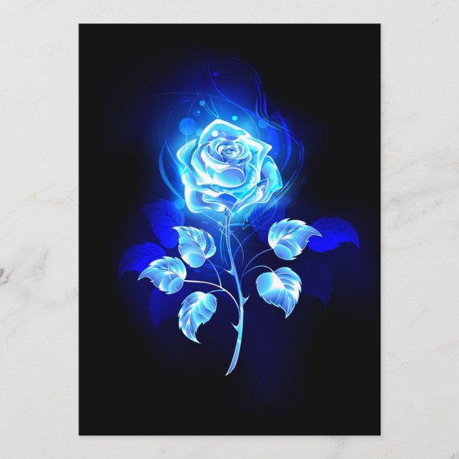 Brennen der blauen Rose Menükarte (Vorderseite)