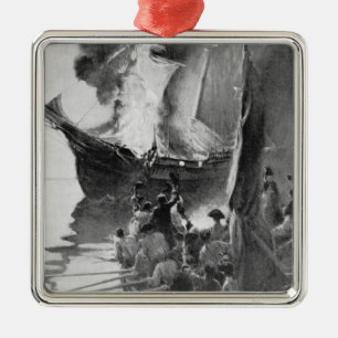 Brennen des Gaspee Silbernes Ornament