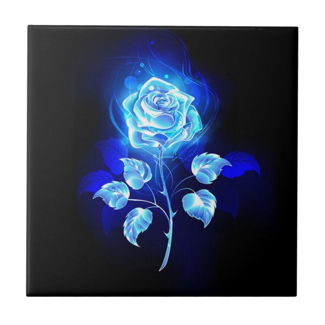 Brennende Blaue Rose Fliese (Vorderseite)