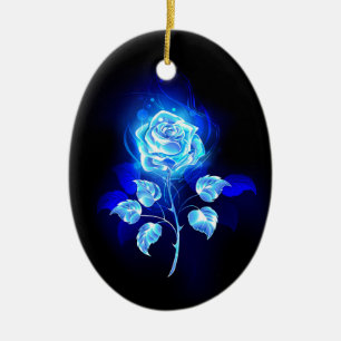 Brennende Blaue Rose Keramik Ornament