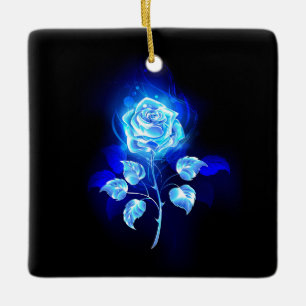 Brennende Blaue Rose Keramikornament