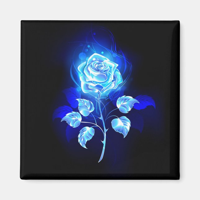 Brennende Blaue Rose Magnet (Vorne)