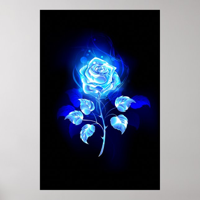 Brennende blaue Rose Poster (Vorne)