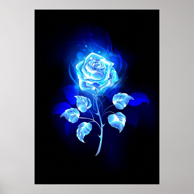 Brennende Blaue Rose Poster (Vorne)