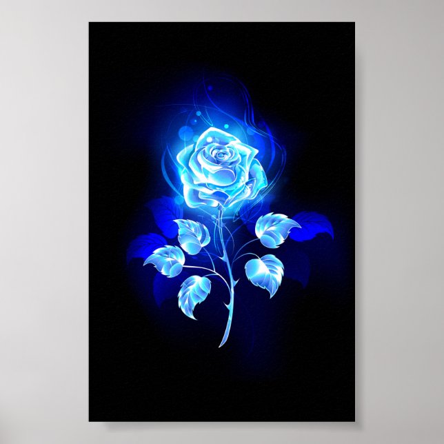Brennende Blaue Rose Poster (Vorne)