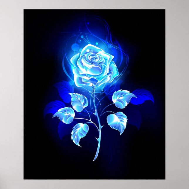 Brennende Blaue Rose Poster (Vorne)