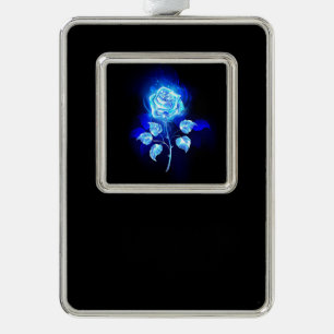 Brennende Blaue Rose Rahmen-Ornament Silber