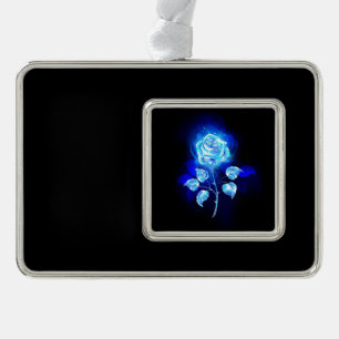 Brennende Blaue Rose Rahmen-Ornament Silber