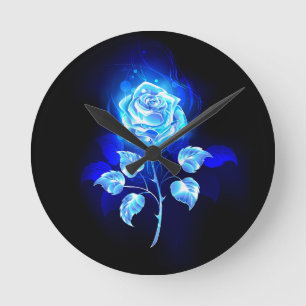 Brennende Blaue Rose Runde Wanduhr