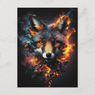 Brennende Fuchs-Fantasie-Feuergeist-Kunst Postkarte
