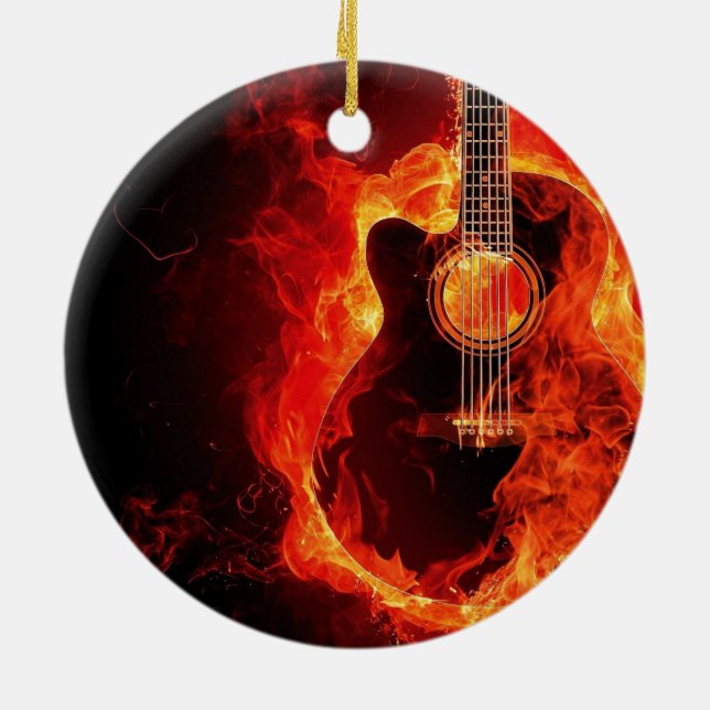 Brennende Gitarre, Orange Flames Music Rock Band Keramikornament (Hinten)
