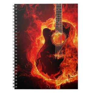 Brennende Gitarre, Orange Flames Music Rock Band Notizblock