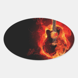 Brennende Gitarre, Orange Flames Music Rock Band Ovaler Aufkleber