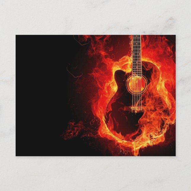 Brennende Gitarre, Orange Flames Music Rock Band Postkarte (Vorderseite)