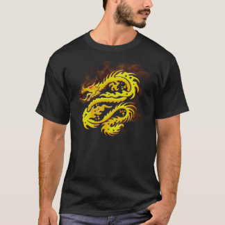 Brennende goldene Drache-Kunst auf schwarzem T - T-Shirt