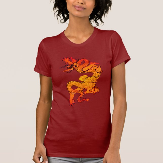 Brennende orange und rote Drache-Kunst T-Shirt (Vorderseite)