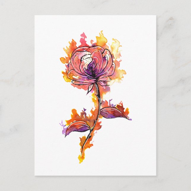 Brennende Rose Tattoo Postkarte (Vorderseite)