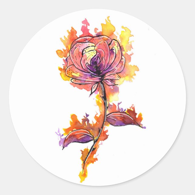 Brennende Rose Tattoo Runder Aufkleber (Vorderseite)
