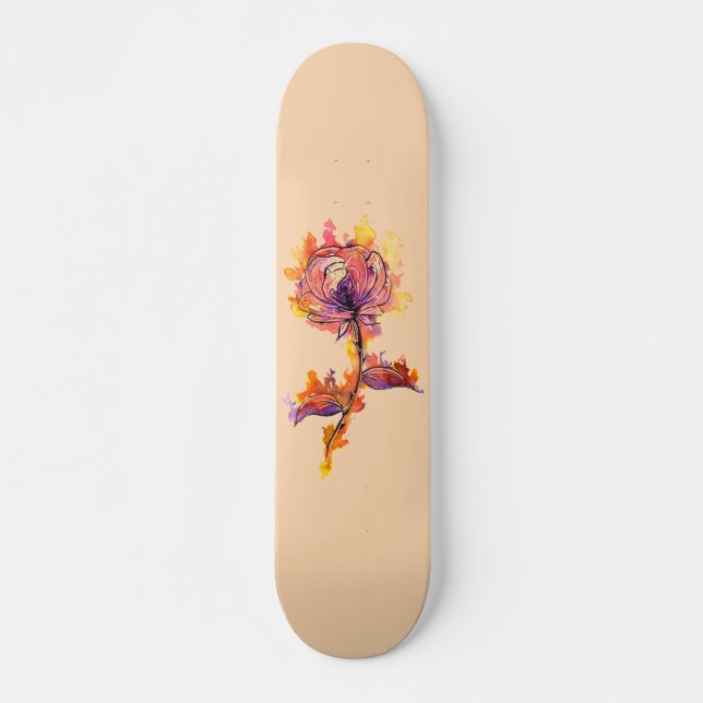 Brennende Rose Tattoo Skateboard (Vorne)