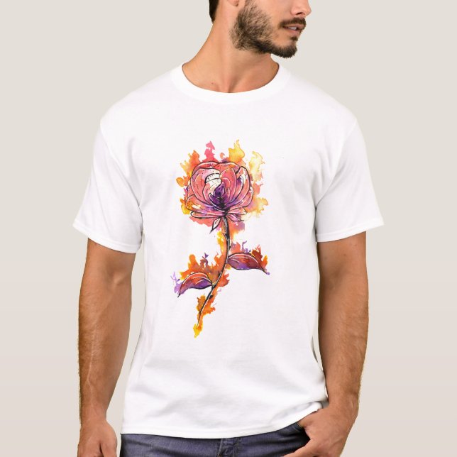 Brennende Rose Tattoo T-Shirt (Vorderseite)