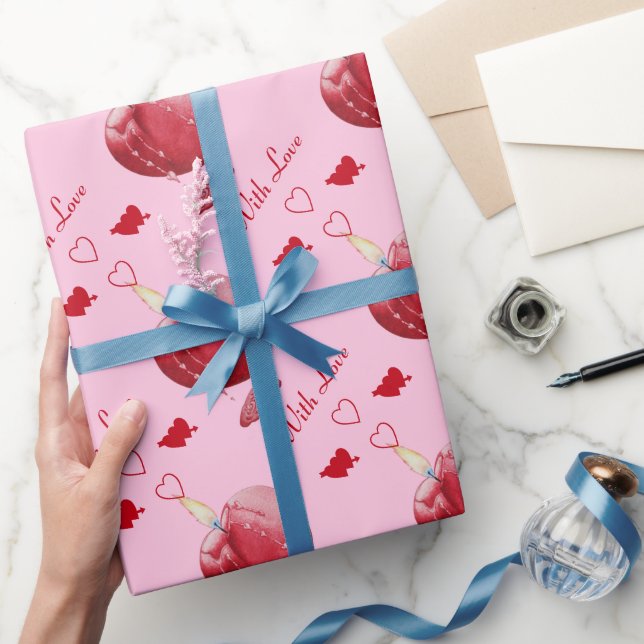 brennende rote Herzen auf rosa Hintergrund romanti Geschenkpapier (Schenken)