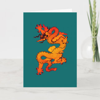 Brennende rote und orange Drache-Kunst Feiertagskarte