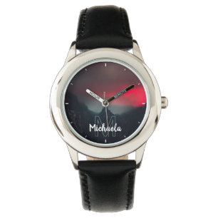 Brennende Wolken, Nebel und Berge Monogramm Armbanduhr