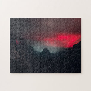 Brennende Wolken, Nebel und Berge Puzzle