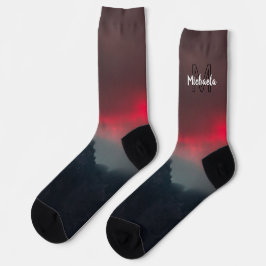 Brennende Wolken, Nebel und Monografie der Berge i Socken