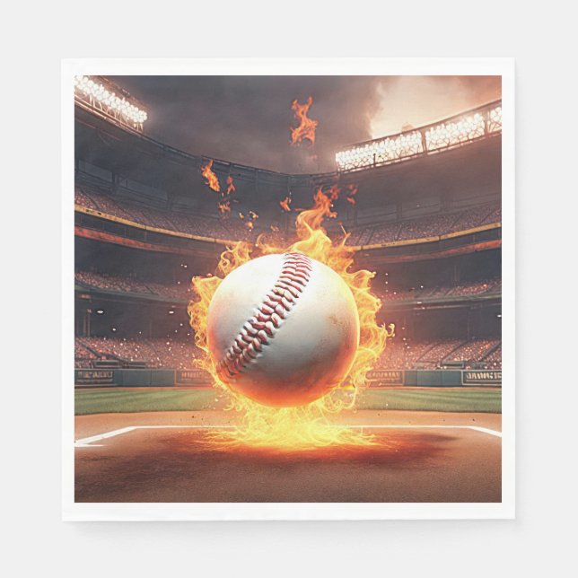 Brennender Baseball im Stadion Serviette (Vorderseite)