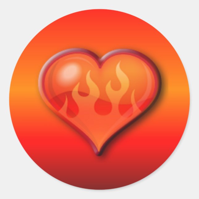 brennendes Flammenherz Runder Aufkleber (Vorderseite)