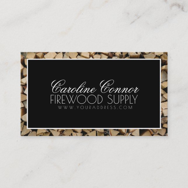 Brennholz-Versorgung zeichnet schwarze u. weiße Visitenkarte (Vorderseite)