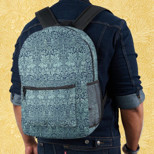 Brer Rabbit von William Morris Blue Textile Patter Bedruckter Rucksack (Brer Rabbit by William Morris, Textile Pattern Printed Backpack)