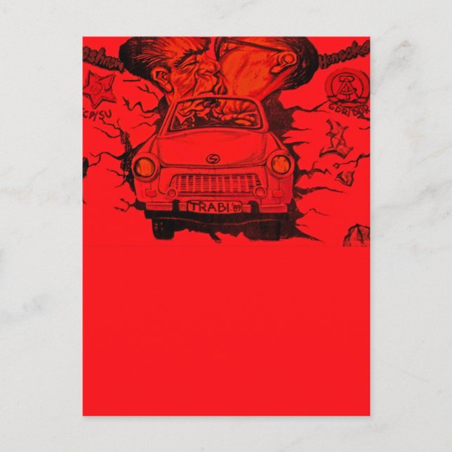 Breschnew & Honecker, Trabant Car, Berlin - Rot Postkarte (Vorderseite)