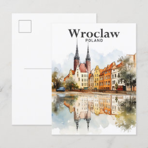 Breslau Polen Aquarellmalerei Reise Postkarte